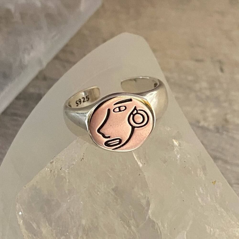 925 Sterling Silver Portrait Portrait Icon Adjustable Minimalist Ring